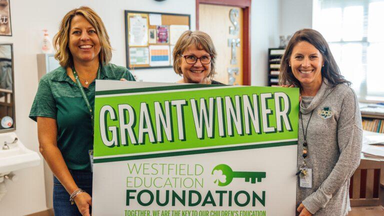 Image of Ashley Knott WEF Executive Director, Amy McClelland Grant Winer, Mary Beth Riley Maple Glen Elementary School Principal.