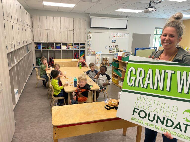 Photo of Westfield teacher grant recipient, Lara Burns, and her classroom