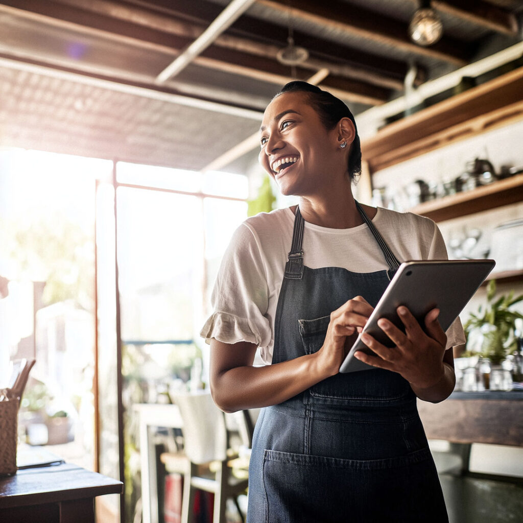 Photo of a small business owner holding an ipad