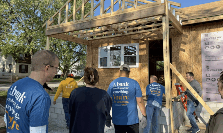 Community First Bank of Indiana team volunteering at a Habitat for Humanity build day